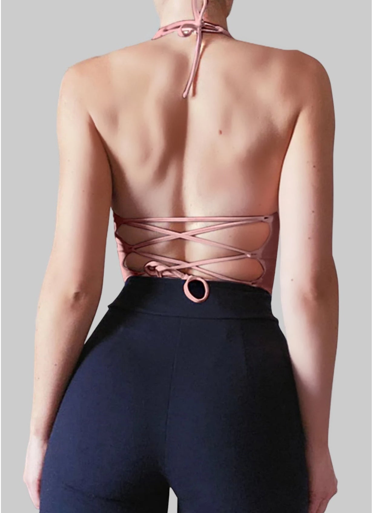 Backless Lace-Up Halter Neck Cami