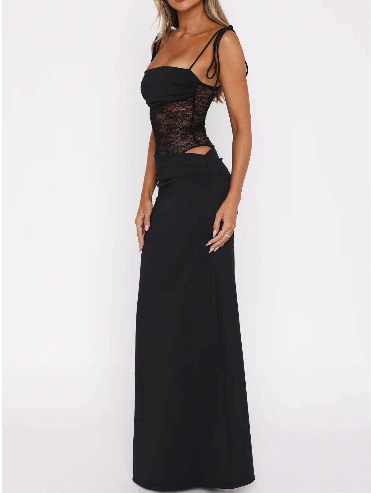 Lace Panel Bodycon Maxi Dress