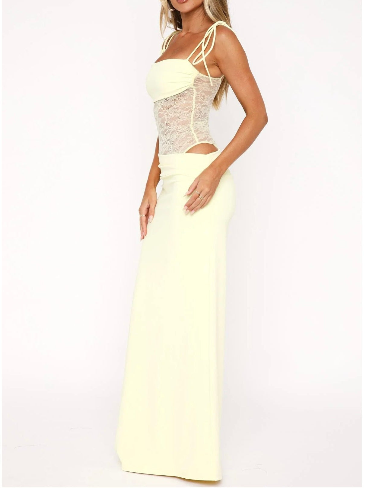 Lace Panel Bodycon Maxi Dress