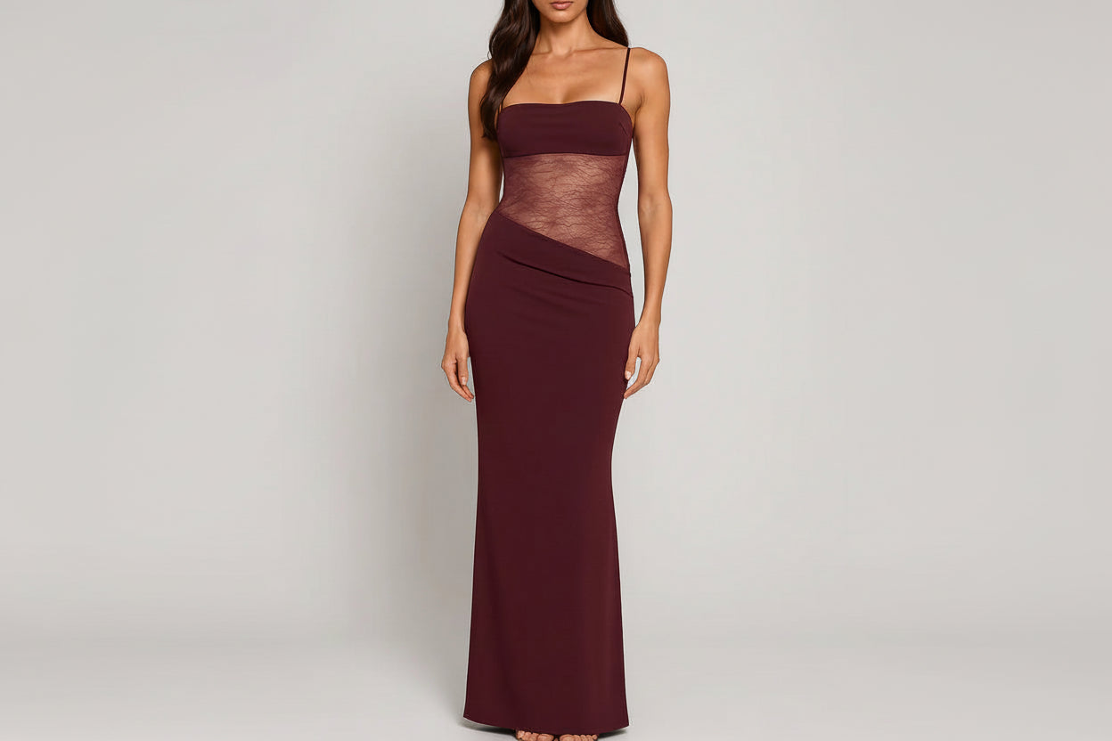 Lace Panel Bodycon Maxi Dress