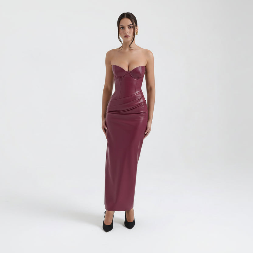 Tube Leather Bodycon Maxi Dress