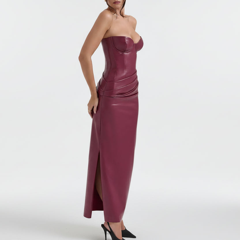 Tube Leather Bodycon Maxi Dress