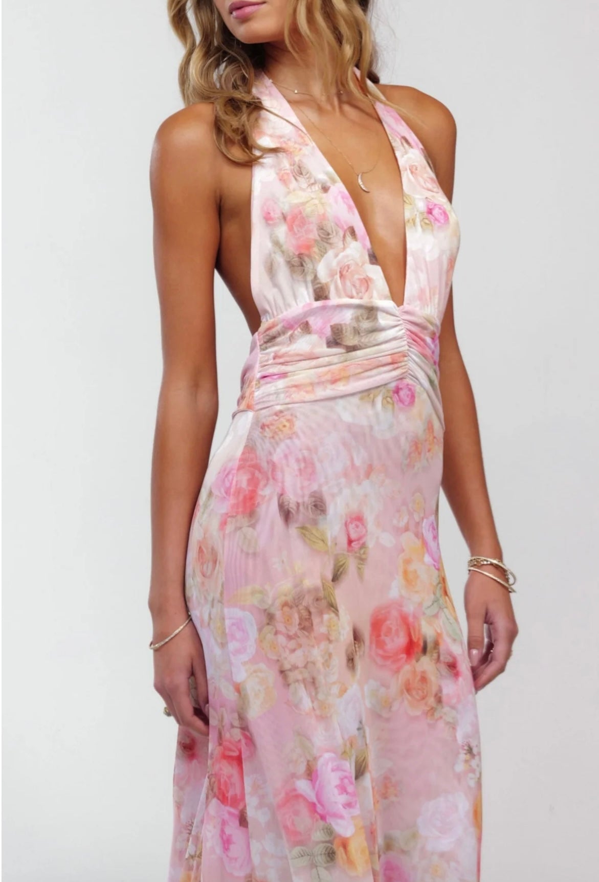 Floral Halter Neck Maxi Dress