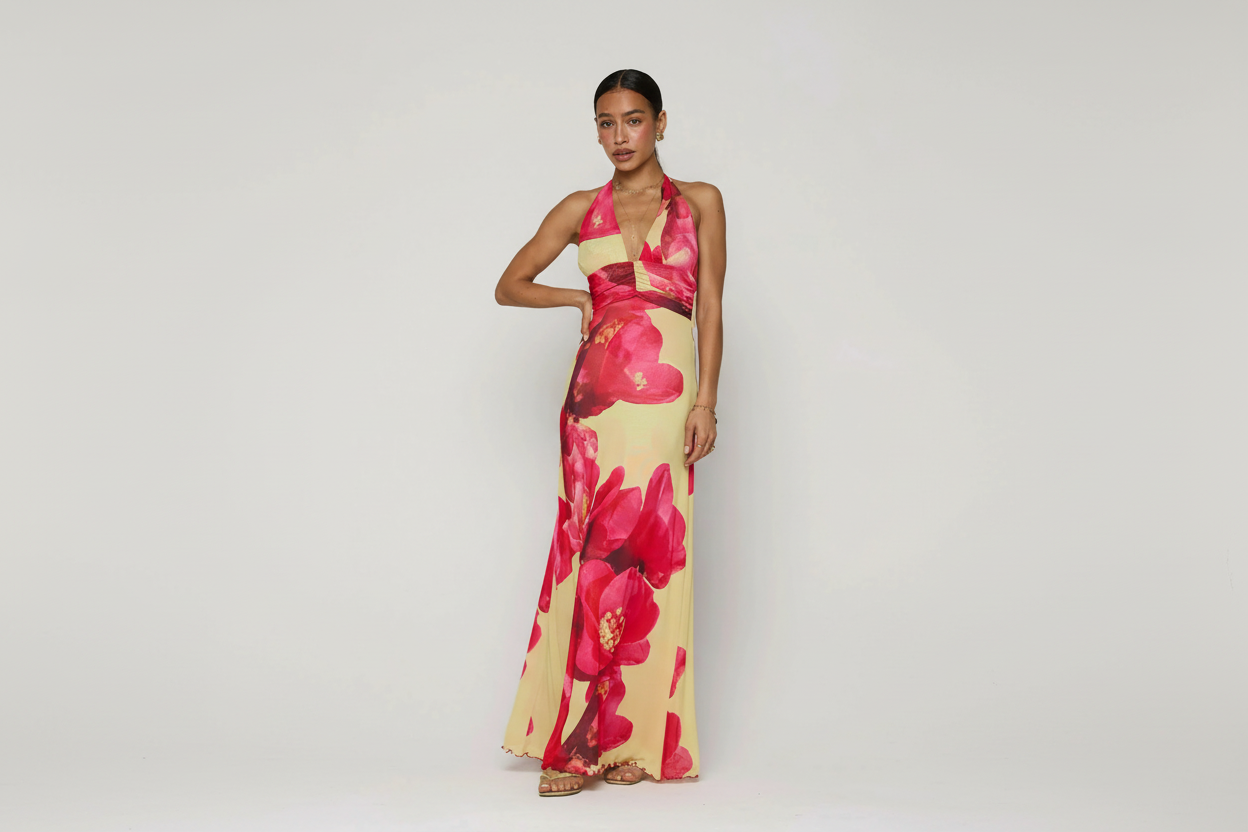 Floral Halter Neck Maxi Dress