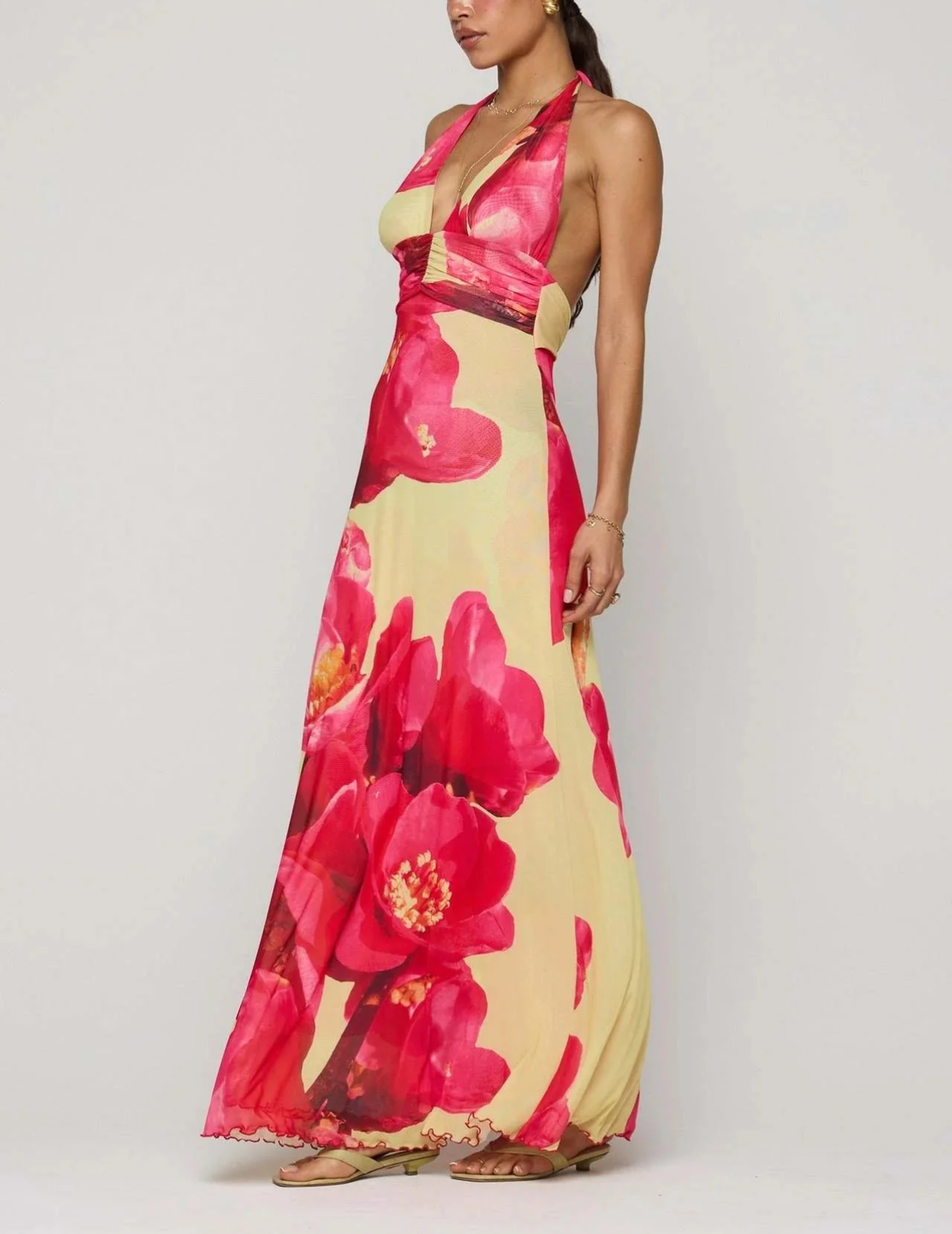 Floral Halter Neck Maxi Dress