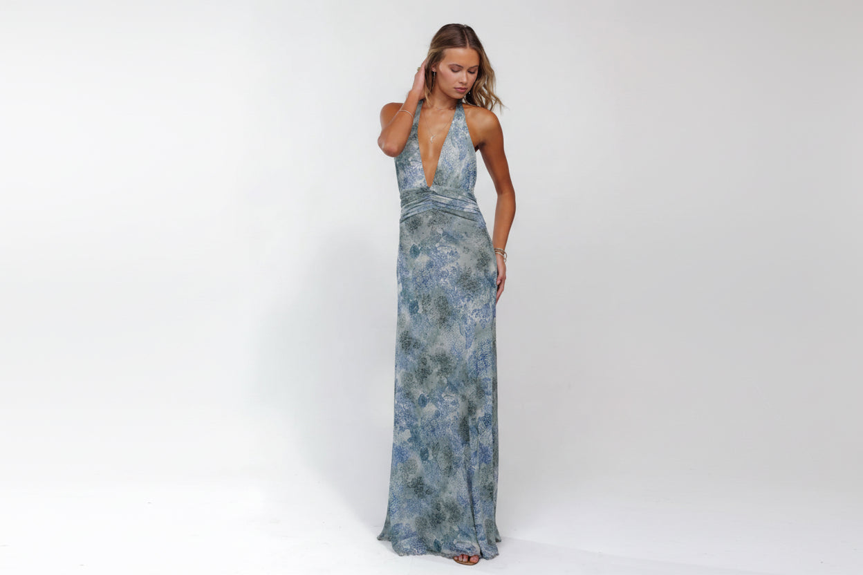 Floral Halter Neck Maxi Dress