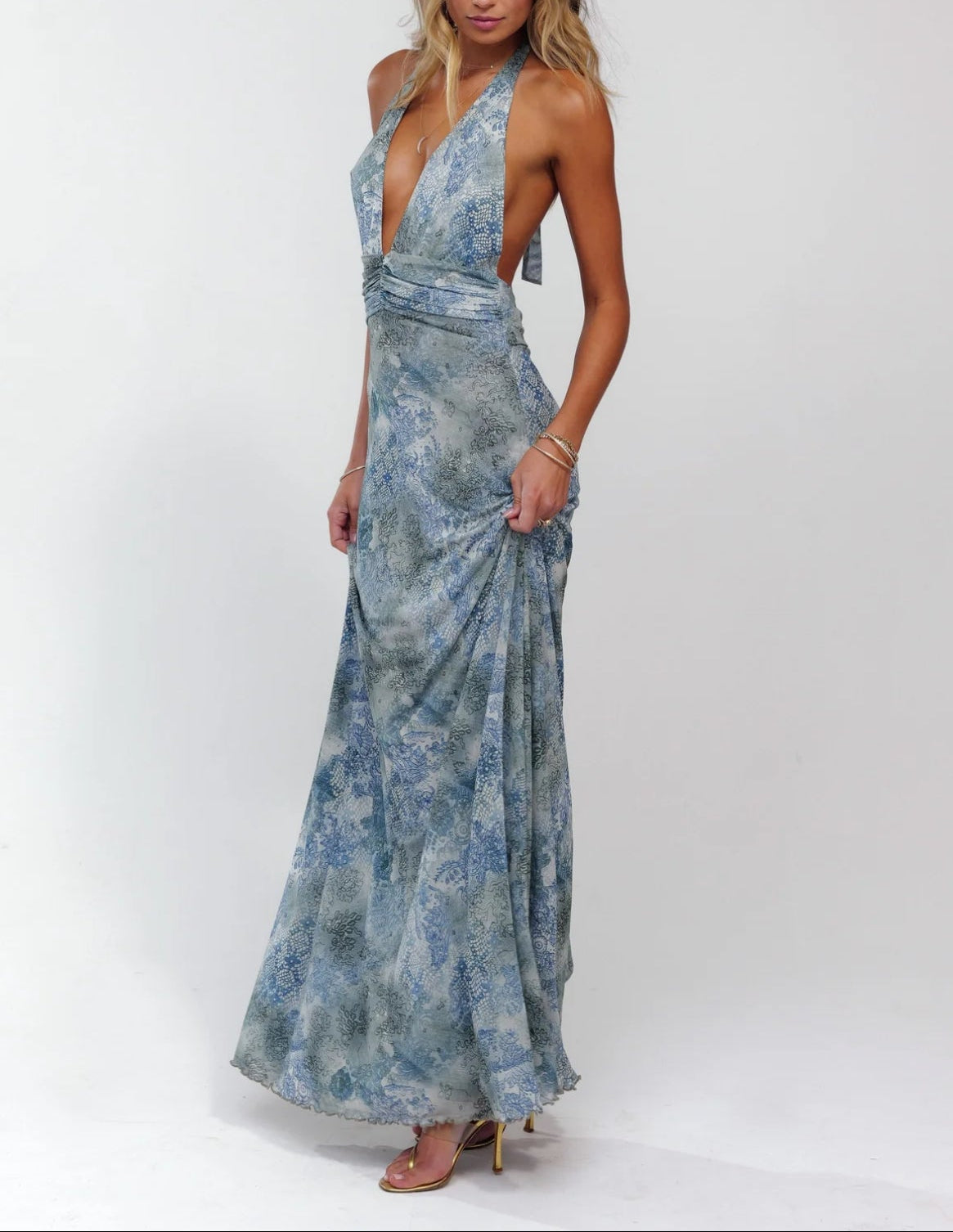 Floral Halter Neck Maxi Dress