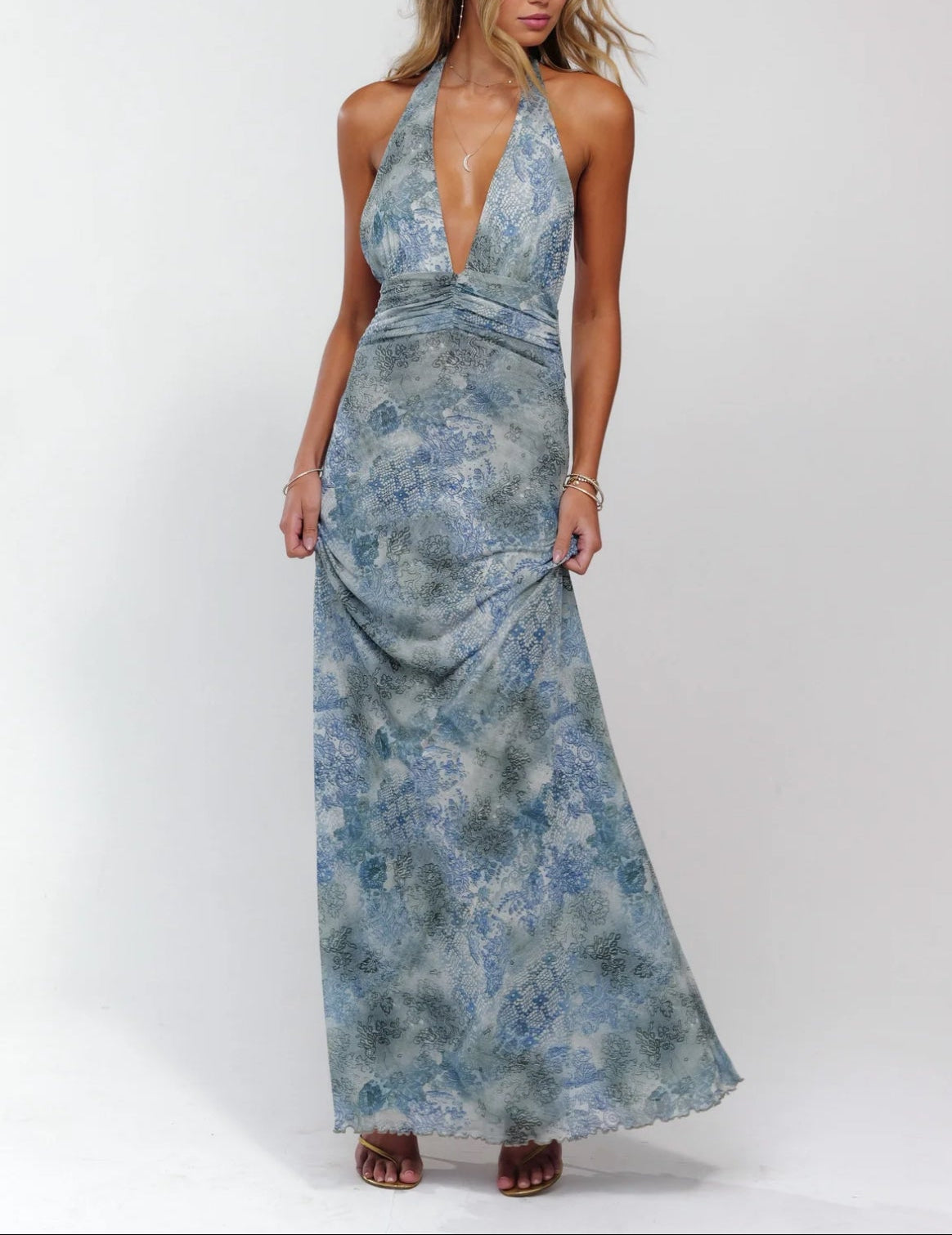 Floral Halter Neck Maxi Dress