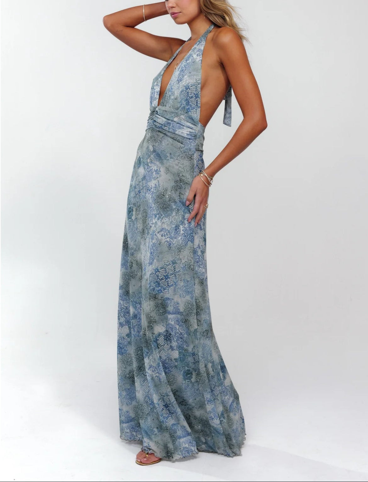 Floral Halter Neck Maxi Dress