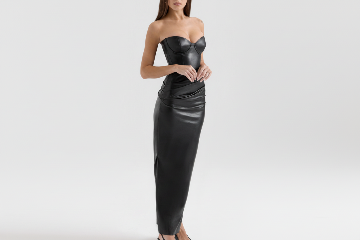 Tube Leather Bodycon Maxi Dress